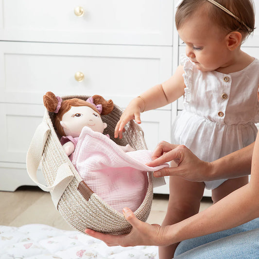 100% Cotton Rope Doll Moses Basket - Blush