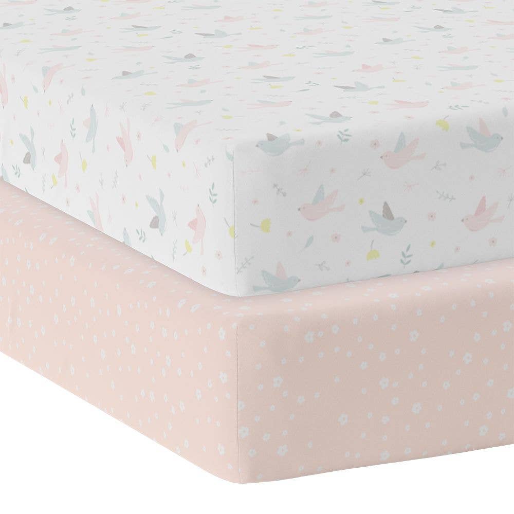 2-pack Jersey Cot Fitted Sheet - Ava/Blush Floral