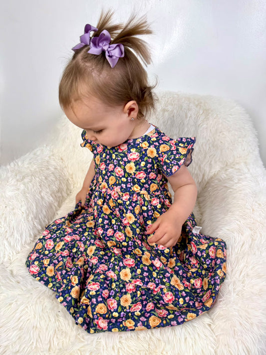 Navy Floral Organic Dress