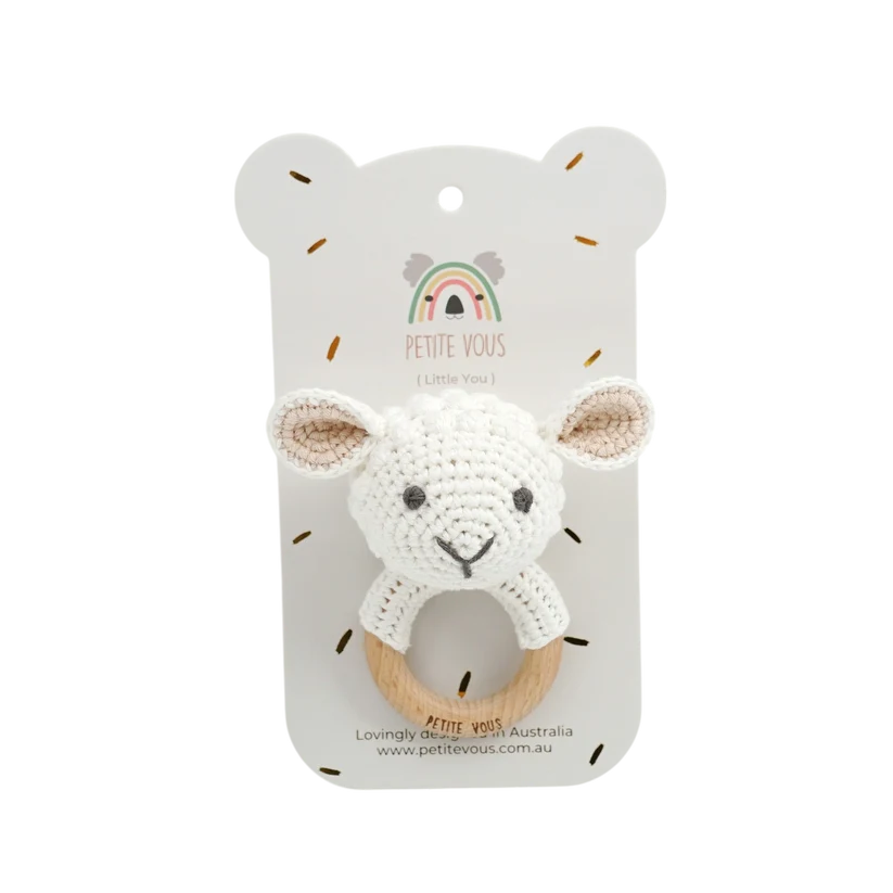 100% Cotton Crochet Ring Rattle - Lulu the Lamb