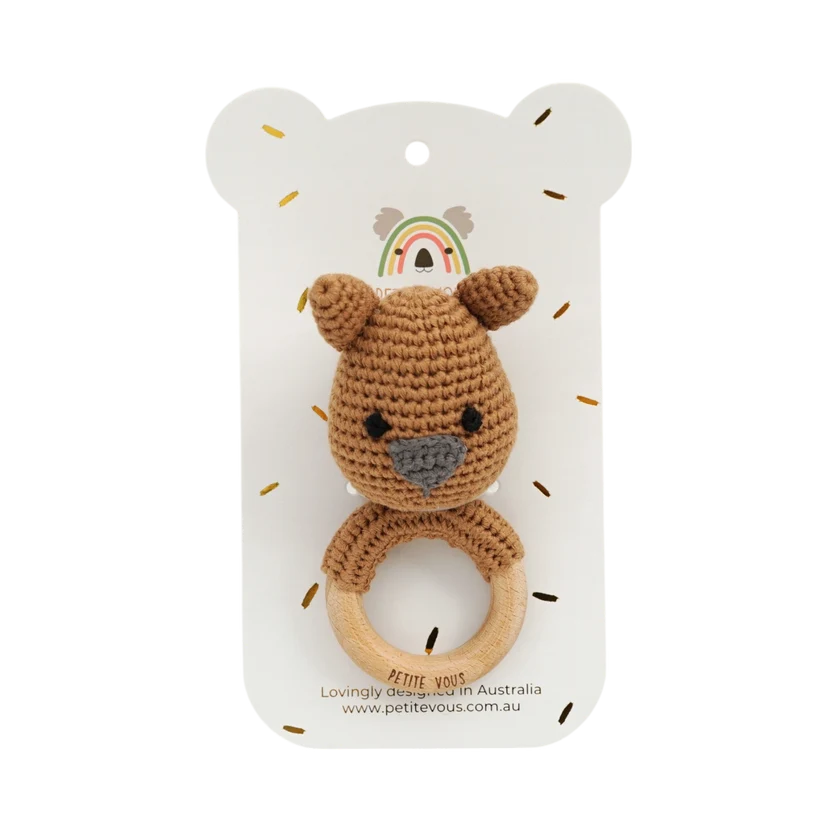 100% Cotton Crochet Ring Rattle - Wombles the Wombat