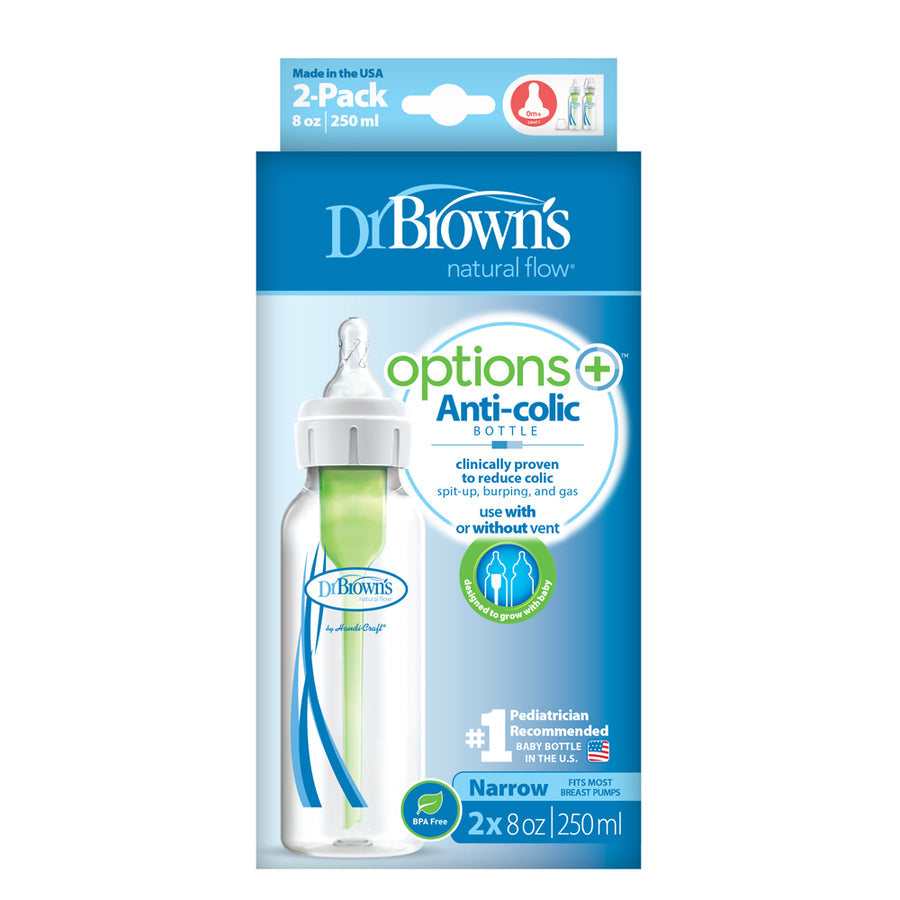 DR BROWN'S OPTIONS+ ANTI COLIC BOTTLE NARROW NECK WITH LEVEL 1 TEAT, 250ML Twin Pack