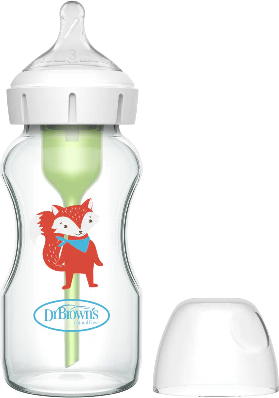 270 mL Glass Wide NeckOptions+ Baby Bottle w/ L3 Teat Fox, 1-Pack