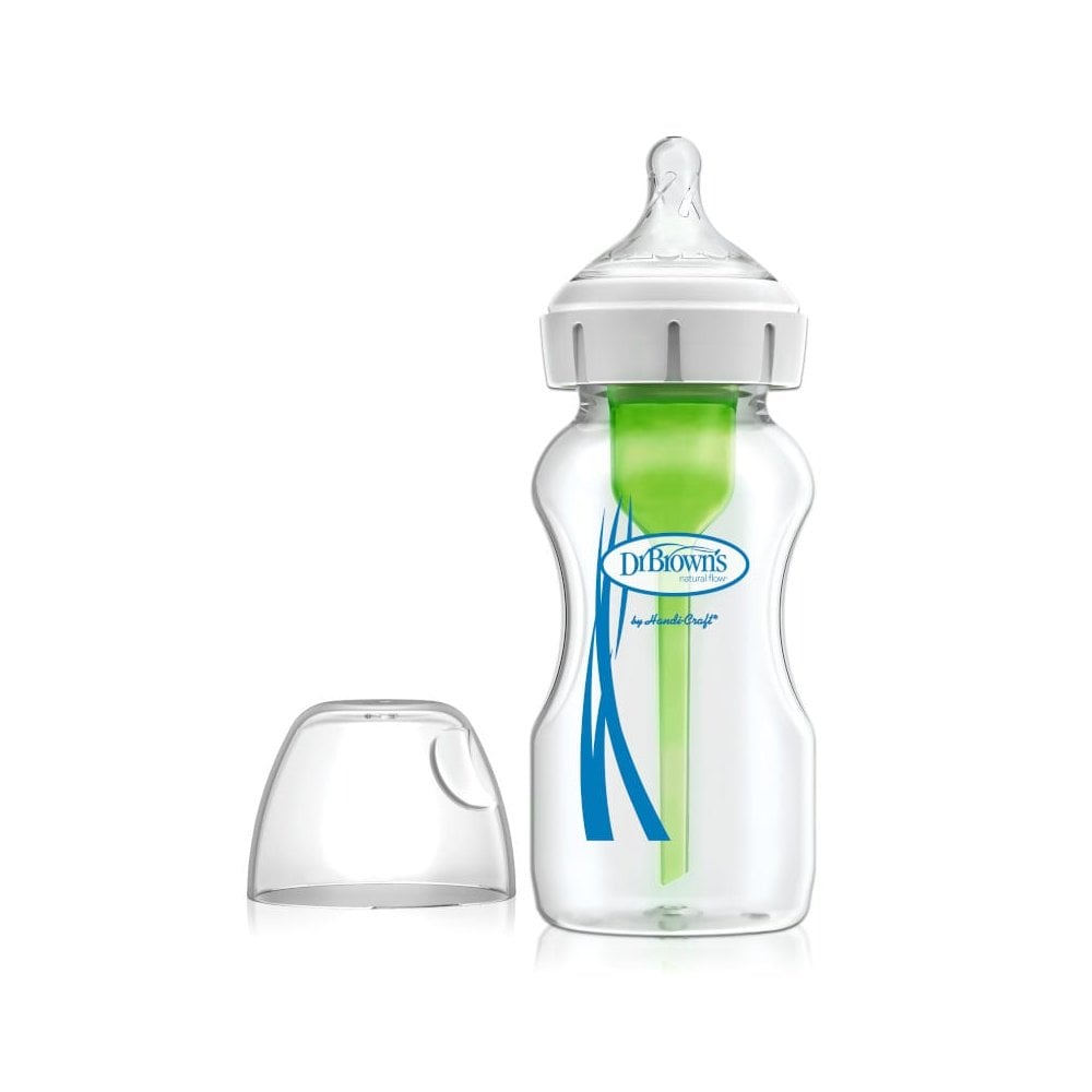 DR Browns Option+ Anti Colic Wide Neck Glass Bottle With Level 1 Teat, 270ML