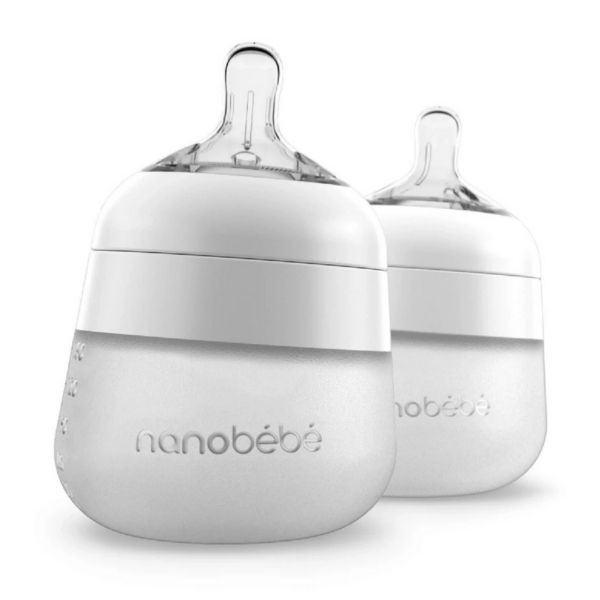 Nanobebe Silicone Bottle 150ml 2 Pack White