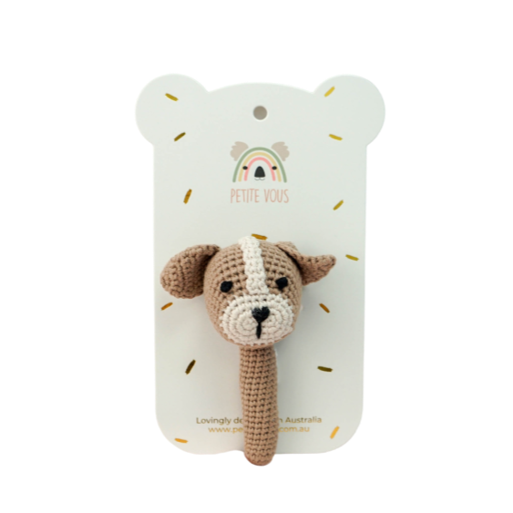 100% Cotton Crochet Hand Rattle - Parker Puppy