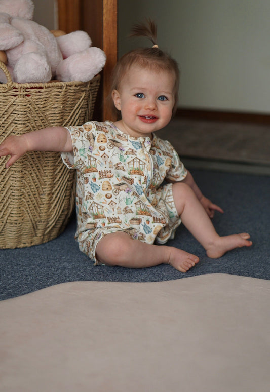 Garden Print Organic Short Sleeve Romper