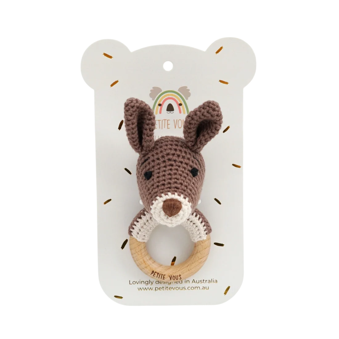 100% Cotton Crochet Ring Rattle - Kobe the Kangaroo