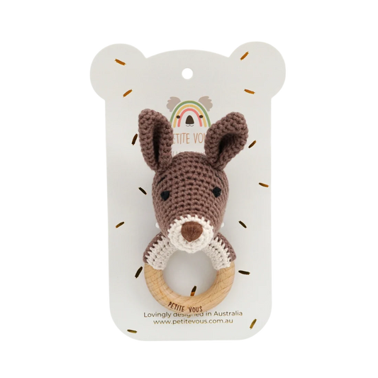 100% Cotton Crochet Ring Rattle - Kobe the Kangaroo