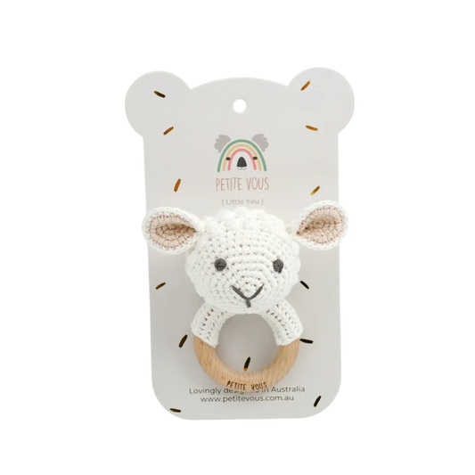 100% Cotton Crochet Ring Rattle - Lulu the Lamb