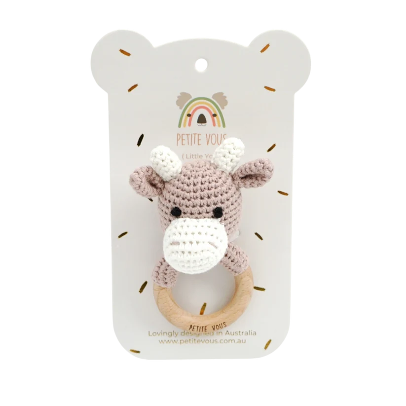 100% Cotton Crochet Ring Rattle - Jasper the Cow