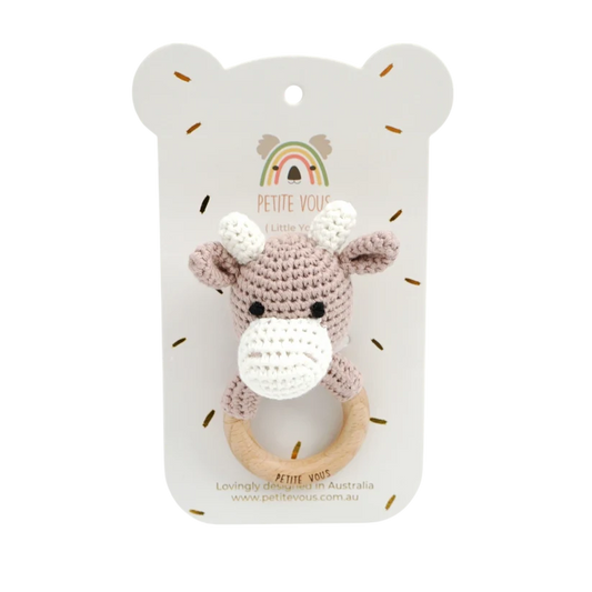 100% Cotton Crochet Ring Rattle - Jasper the Cow