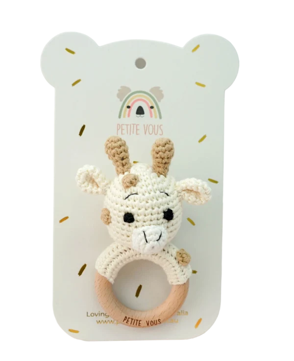 100% Cotton Crochet Ring Rattle -  Percy Giraffe