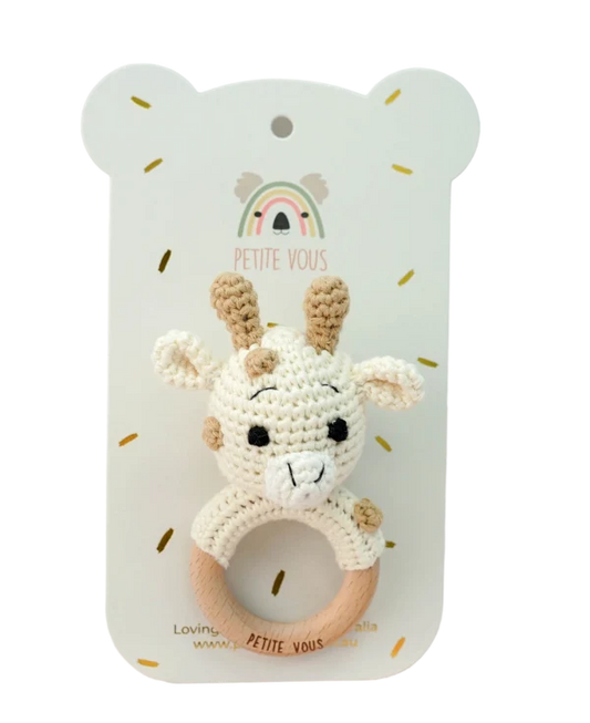 100% Cotton Crochet Ring Rattle -  Percy Giraffe
