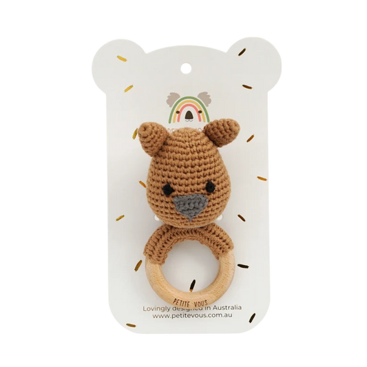 100% Cotton Crochet Ring Rattle - Wombles the Wombat