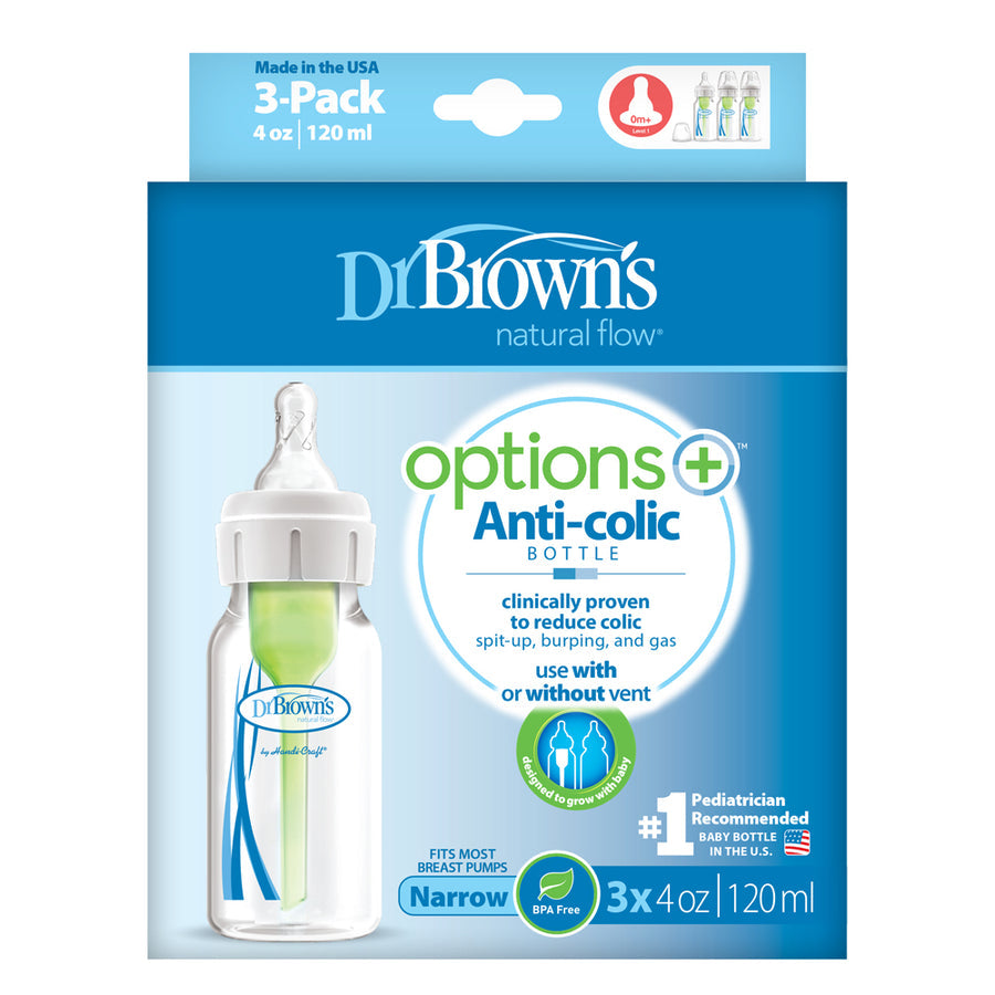 DR Browns Options+ Anti Colic Bottle Narrow Neck with Level 1 Teat, 120ML 3pk