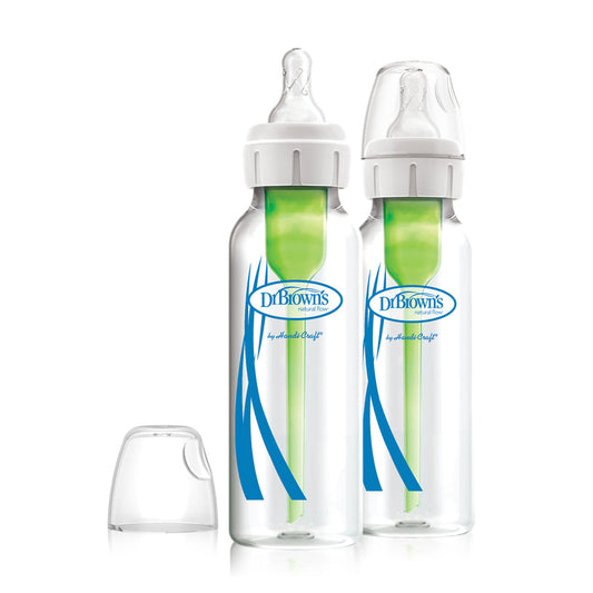 DR Browns Options+ Anti Colic Narrow Neck Glass Bottle with Level 1 Teat, 250ML 2pk
