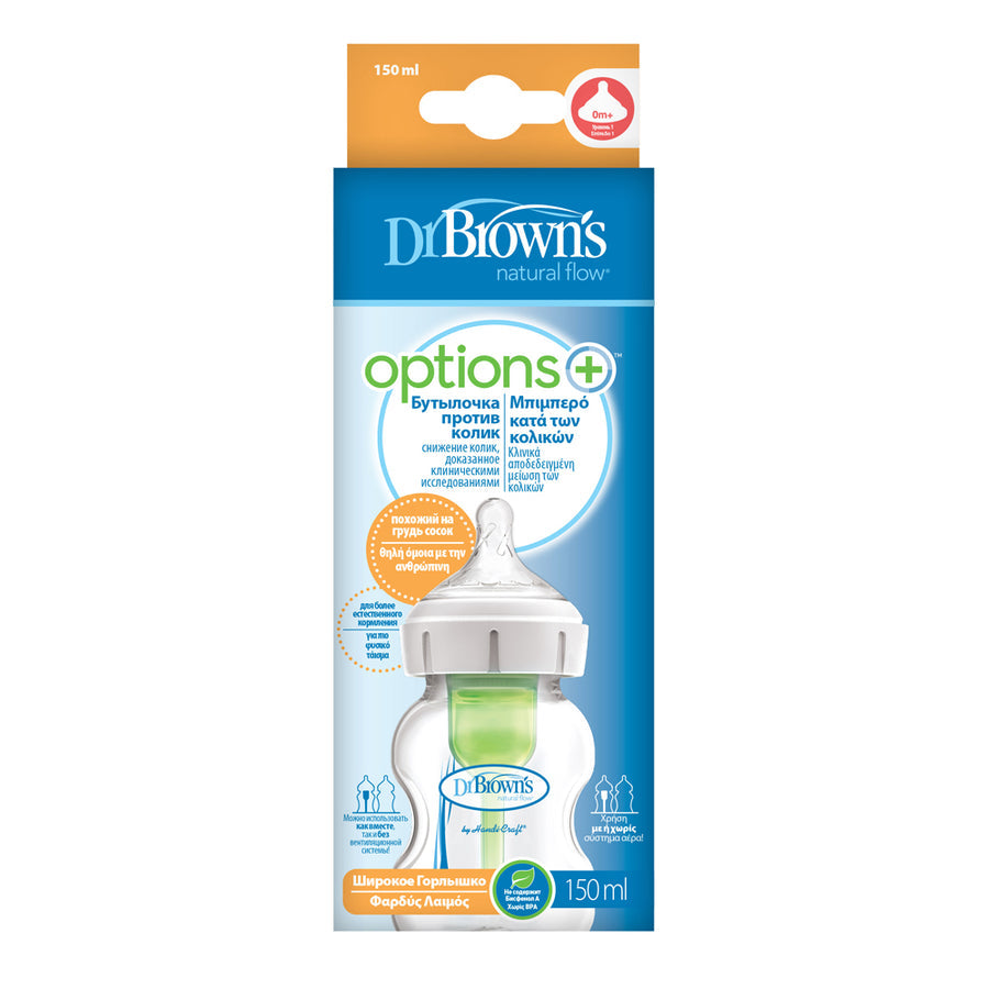 DR Browns Options+ Anti Colic Wide Neck Bottle With Level 1 Teat, 150ML