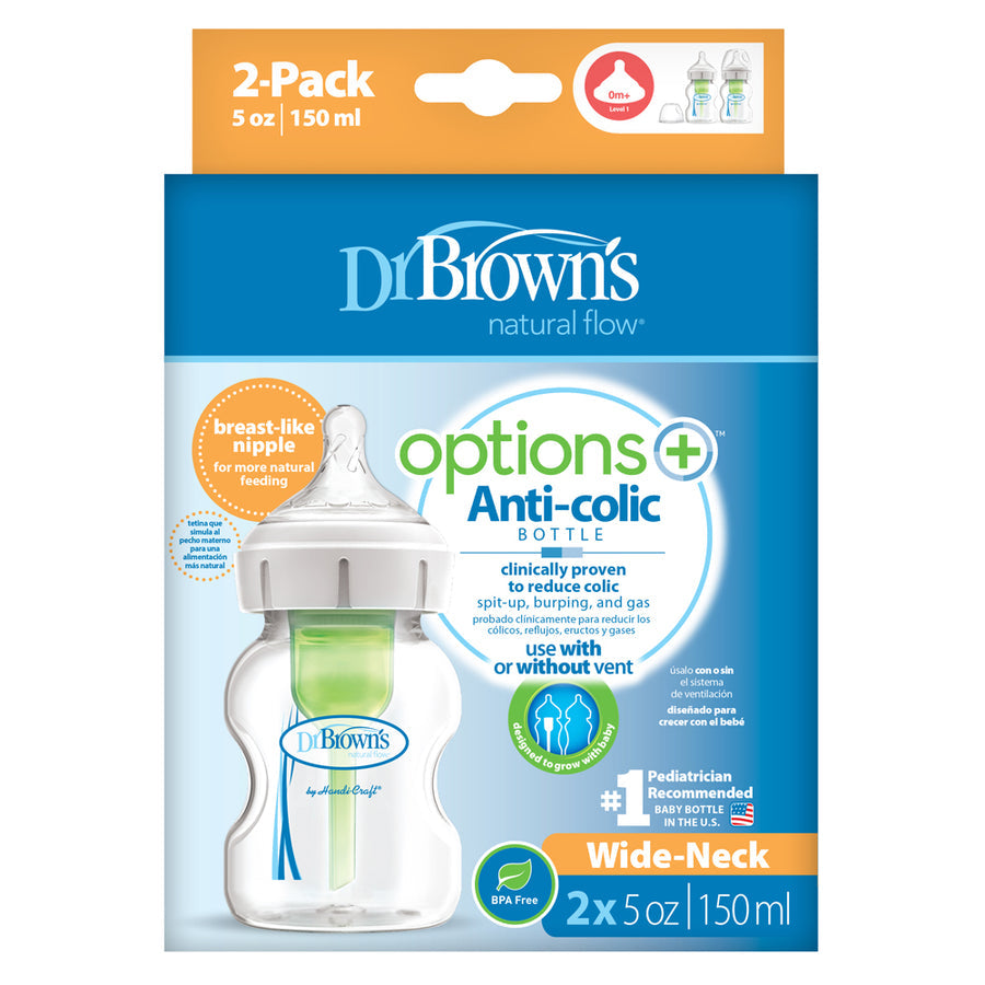 DR Browns Options+ Anti Colic Wide Neck Bottle With Level 1 Teat, 150ML Twin Pack