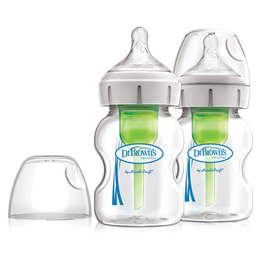 DR Browns Options+ Anti Colic Wide Neck Glass Bottle With Level 1 Teat, 150ML Twin Pack