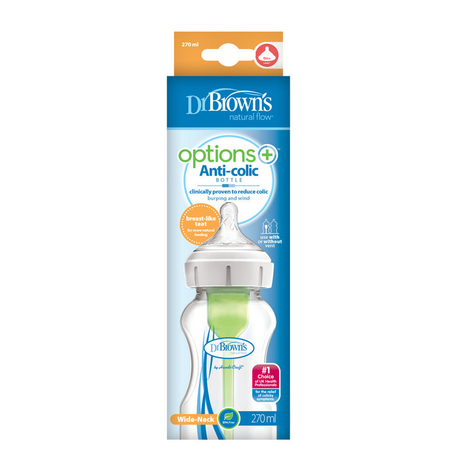 DR Browns Options+ Anti Colic Wide Neck Bottle With Level 1 Teat, 270ML